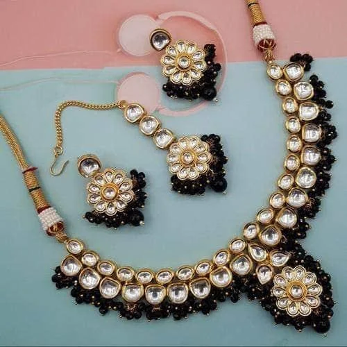The Ultimate Jewelry Sale – Exclusive Styles At Great Prices Flower Motif Kundan Necklace Set With Onyx Beads