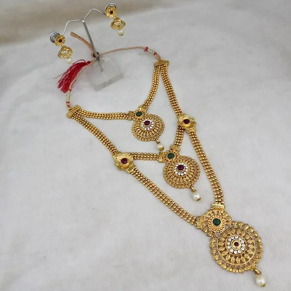 Shop Handcrafted Jewelry At Special Promotional Rates Kriaa Gold Plated Maroon And Green Stone Three layer Necklace Set - 1114008B Shop Handcrafted Jewelry At Special Promotional Rates Kriaa Gold Plated Maroon And Green Stone Three layer Necklace Set - 1114008B
