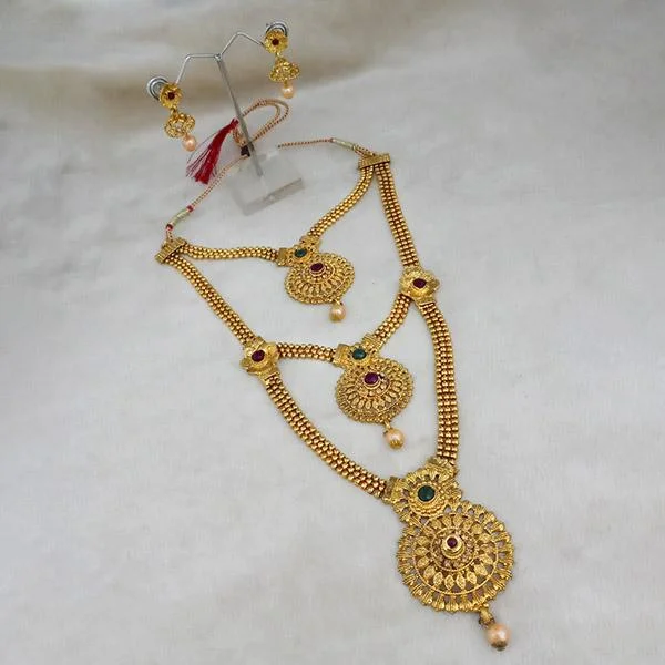 Dainty And Elegant Jewelry Now At Reduced Prices Kriaa Gold Plated Maroon And Green Stone Three layer Necklace Set Dainty And Elegant Jewelry Now At Reduced Prices Kriaa Gold Plated Maroon And Green Stone Three layer Necklace Set
