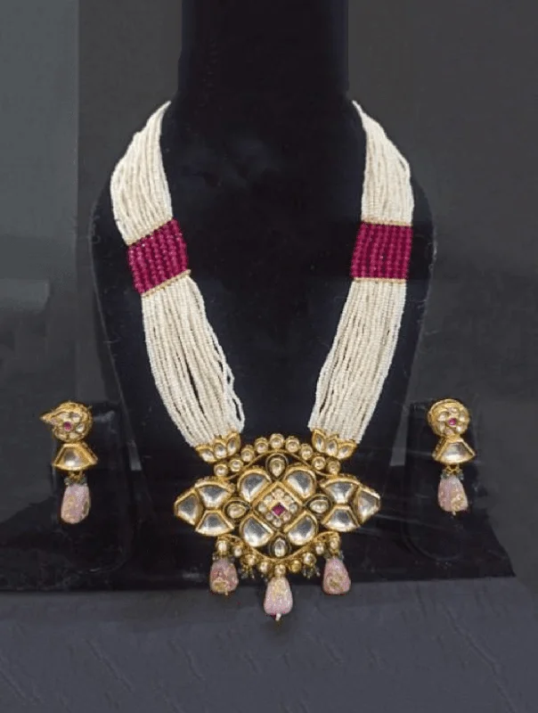 Everyday Jewelry Essentials Now On Sale Moti Long Kundan Pendant Necklace Set