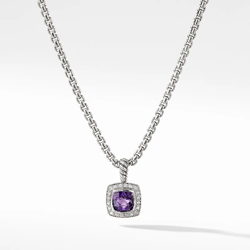 Shine Bright With Our Special Jewelry Promotions Petite Albion® Pendant Necklace in Sterling Silver with Amethyst and Diamonds\, 7mm Shine Bright With Our Special Jewelry Promotions Petite Albion® Pendant Necklace in Sterling Silver with Amethyst and Diamonds\, 7mm