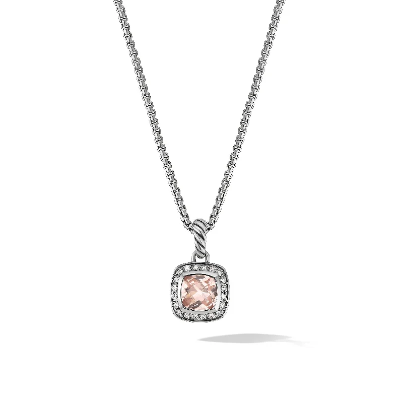 Affordable Elegance – Premium Jewelry At Special Prices Petite Albion® Pendant Necklace in Sterling Silver with Morganite and Diamonds\, 7mm Affordable Elegance – Premium Jewelry At Special Prices Petite Albion® Pendant Necklace in Sterling Silver with Morganite and Diamonds\, 7mm