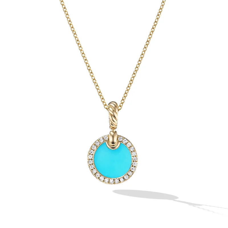 Shop Jewelry That Shines Without The High Price Petite DY Elements® Pendant Necklace in 18K Yellow Gold with Turquoise and Diamonds\, 17.8mm Shop Jewelry That Shines Without The High Price Petite DY Elements® Pendant Necklace in 18K Yellow Gold with Turquoise and Diamonds\, 17.8mm