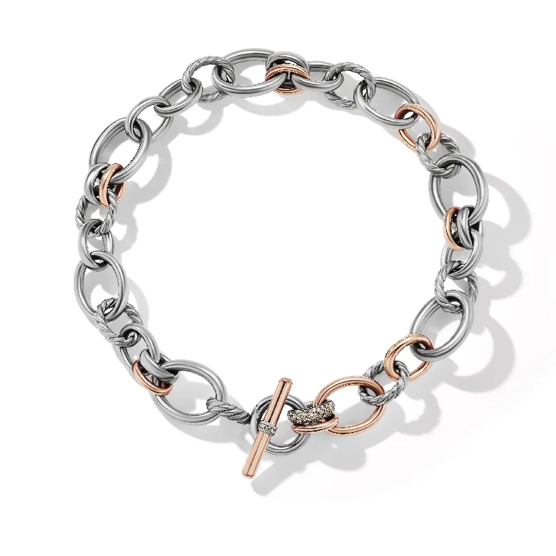 Waterproof Stainless Steel Jewelry For Lasting Beauty DY Mercer™ Melange Chain Necklace in Sterling Silver with 18K Rose Gold and Diamonds\, 25mm Waterproof Stainless Steel Jewelry For Lasting Beauty DY Mercer™ Melange Chain Necklace in Sterling Silver with 18K Rose Gold and Diamonds\, 25mm