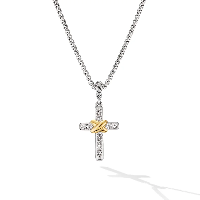 Grab Your Favorite Jewelry At The Lowest Prices Petite Cross Necklace in Sterling Silver with 18K Yellow Gold with Diamonds\, 20.8mm Grab Your Favorite Jewelry At The Lowest Prices Petite Cross Necklace in Sterling Silver with 18K Yellow Gold with Diamonds\, 20.8mm
