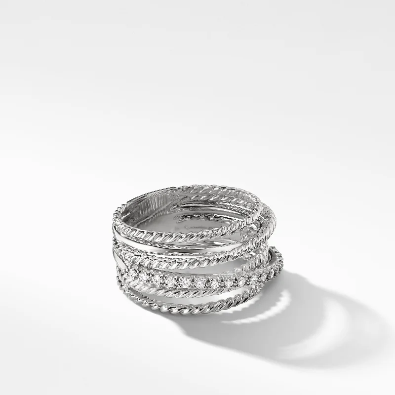 Premium Jewelry At Promotional Prices – Shine Today Crossover Ring in Sterling Silver with Diamonds\, 12mm Premium Jewelry At Promotional Prices – Shine Today Crossover Ring in Sterling Silver with Diamonds\, 12mm