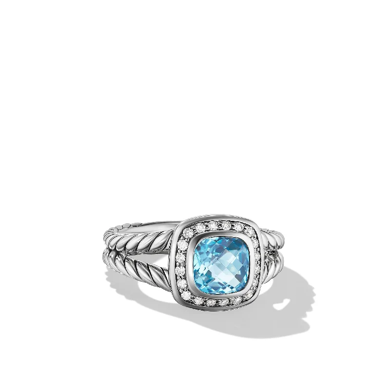 Trendy Minimalist Jewelry For Everyday Wear Petite Albion® Ring in Sterling Silver with Blue Topaz and Diamonds\, 7mm Trendy Minimalist Jewelry For Everyday Wear Petite Albion® Ring in Sterling Silver with Blue Topaz and Diamonds\, 7mm