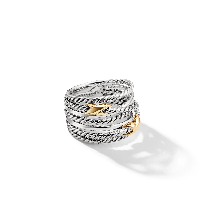 Handmade Pearl Jewelry For Timeless Elegance Double X Crossover Ring in Sterling Silver with 18K Yellow Gold\, 13mm Handmade Pearl Jewelry For Timeless Elegance Double X Crossover Ring in Sterling Silver with 18K Yellow Gold\, 13mm