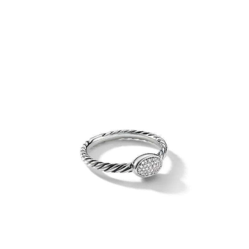 Handcrafted Beauty At Affordable Prices Cable Collectibles® Oval Stack Ring in Sterling Silver with Pavé Diamonds\, 2.5mm Handcrafted Beauty At Affordable Prices Cable Collectibles® Oval Stack Ring in Sterling Silver with Pavé Diamonds\, 2.5mm