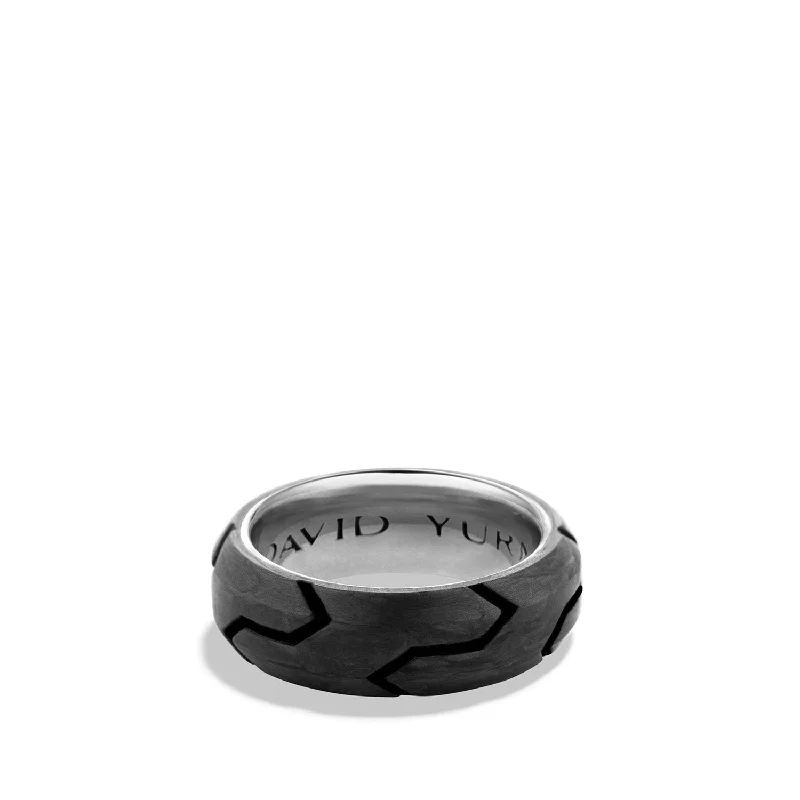 Waterproof Stainless Steel Jewelry For Lasting Beauty Forged Carbon Beveled Band Ring in Sterling Silver\, 8mm Waterproof Stainless Steel Jewelry For Lasting Beauty Forged Carbon Beveled Band Ring in Sterling Silver\, 8mm