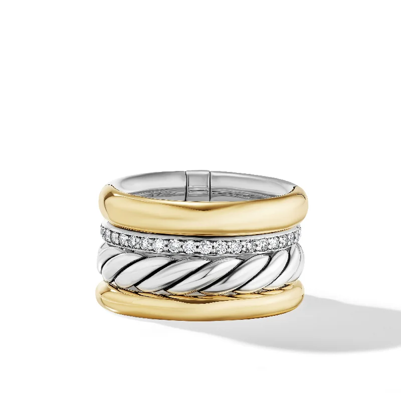 Modern Statement Jewelry For Bold Styling DY Mercer™ Multi Row Ring in Sterling Silver with 18K Yellow Gold and Diamonds\, 14mm Modern Statement Jewelry For Bold Styling DY Mercer™ Multi Row Ring in Sterling Silver with 18K Yellow Gold and Diamonds\, 14mm