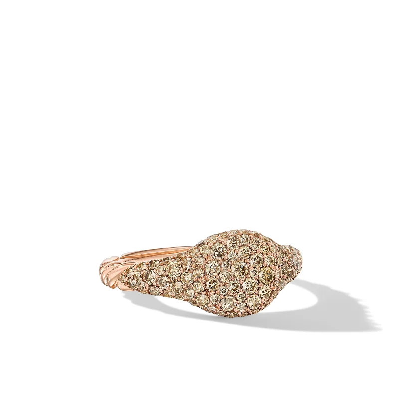 Unique Jewelry Designs Now At Discounted Rates Petite Pavé Pinky Ring in 18K Rose Gold with Cognac Diamonds\, 7mm Unique Jewelry Designs Now At Discounted Rates Petite Pavé Pinky Ring in 18K Rose Gold with Cognac Diamonds\, 7mm