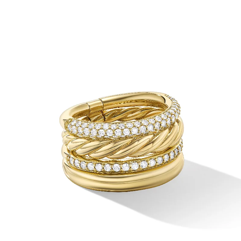 Unbeatable Offers On Luxury And Everyday Jewelry DY Mercer™ Multi Row Ring in 18K Yellow Gold with Diamonds\, 14mm Unbeatable Offers On Luxury And Everyday Jewelry DY Mercer™ Multi Row Ring in 18K Yellow Gold with Diamonds\, 14mm