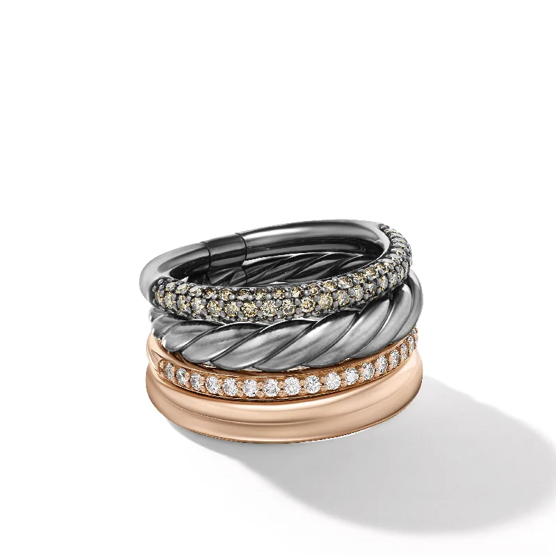 Premium Jewelry At Promotional Prices – Shine Today DY Mercer™ Melange Multi Row Ring in Sterling Silver with 18K Rose Gold and Diamonds\, 14mm Premium Jewelry At Promotional Prices – Shine Today DY Mercer™ Melange Multi Row Ring in Sterling Silver with 18K Rose Gold and Diamonds\, 14mm