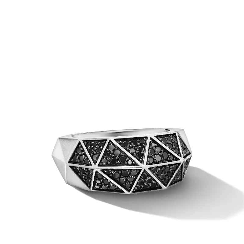 Chic And Stylish Jewelry At Exclusive Prices Torqued Faceted Signet Ring in Sterling Silver with Black Diamonds\, 11.3mm Chic And Stylish Jewelry At Exclusive Prices Torqued Faceted Signet Ring in Sterling Silver with Black Diamonds\, 11.3mm