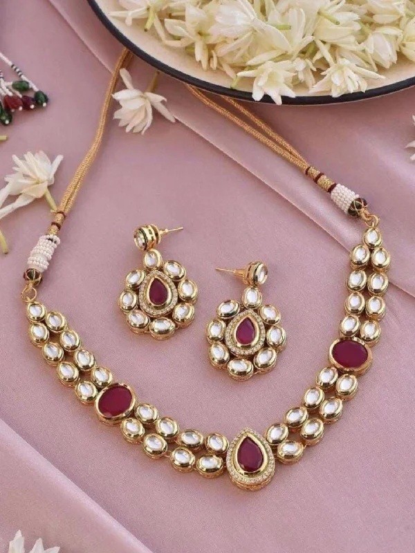 Celebrate Every Occasion With Sparkling Savings Ruby Stone Studded Paisley Kundan Polki Meenakari Necklace Set Celebrate Every Occasion With Sparkling Savings Ruby Stone Studded Paisley Kundan Polki Meenakari Necklace Set