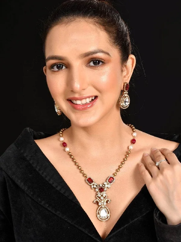 High-End Jewelry, Now More Affordable Than Ever Victorian Long Polki Necklace Set Red High-End Jewelry, Now More Affordable Than Ever Victorian Long Polki Necklace Set Red