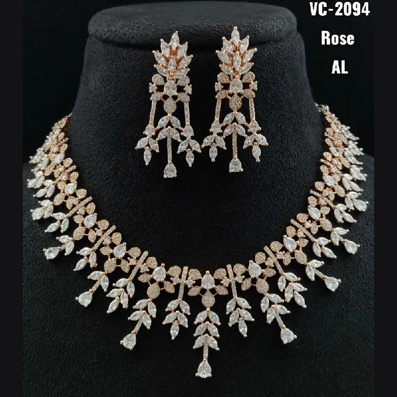 Grab Exquisite Jewelry At The Lowest Prices Vivah Creations Rose Gold Plated AD Stone Necklace Set Grab Exquisite Jewelry At The Lowest Prices Vivah Creations Rose Gold Plated AD Stone Necklace Set